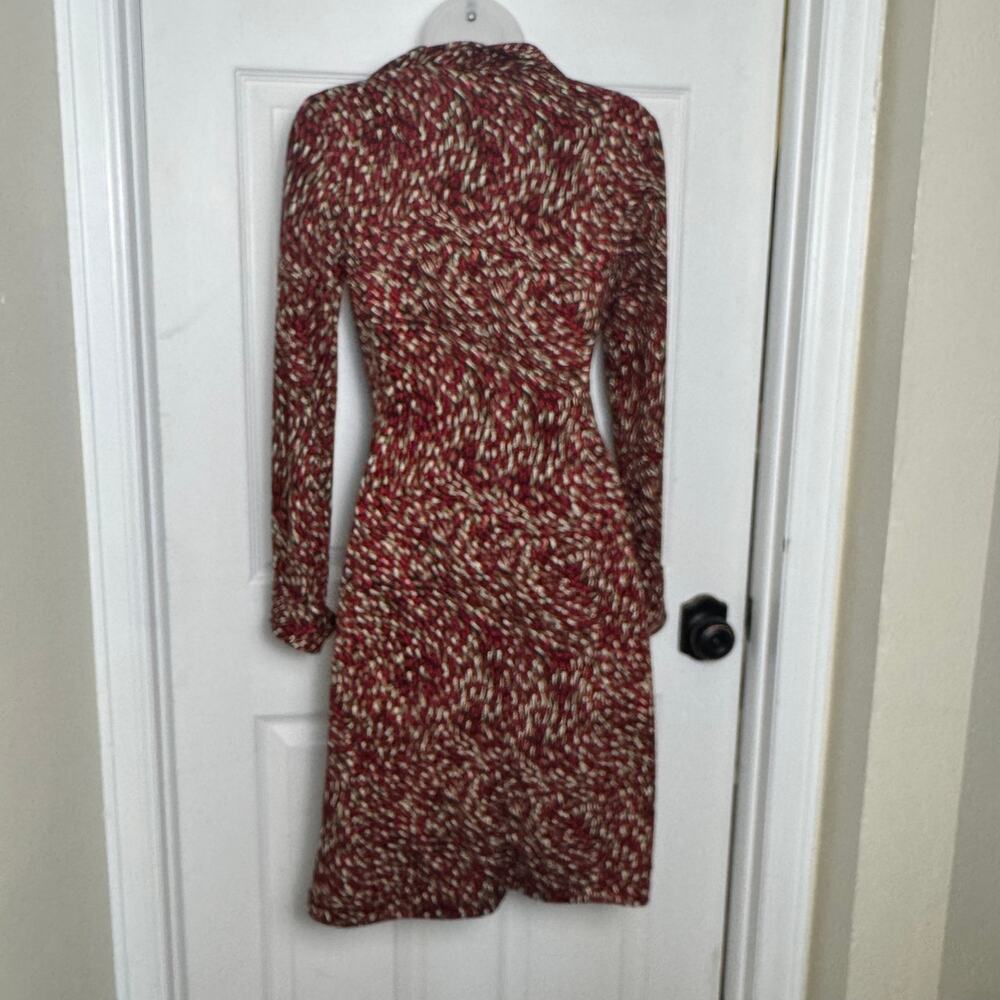Abstract Geometric Faux Wrap Sheath Dress Surplice V Neck Career Office - Picture 2 of 9